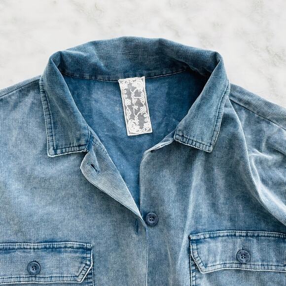 Sadie & Sage Washed Corduroy Ladies Shacket Blue M/L Button Down Oversized - Picture 2 of 5